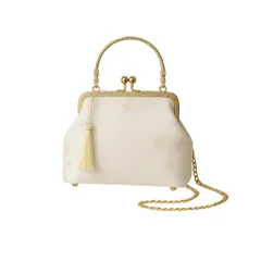 [Liebendo] パーティーバッグ がま口 ハンドバッグ パール チェーン付 ポーチ レディース 浴衣 和装 振袖 卒業式 浴衣 結婚式 (ホワイトB) [ホワイトB]