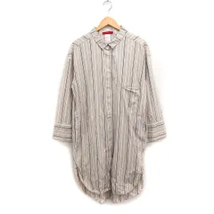アルカリ alcali ストライプ シャツ ワンピース 長袖 ロング丈 コットン 綿 ベージュ /FT23