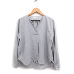 オペークドットクリップ OPAQUE.CLIP タック ブラウス 長袖 クロスVネック 長袖 無地 とろみ 40 L グレー系 /FT48
