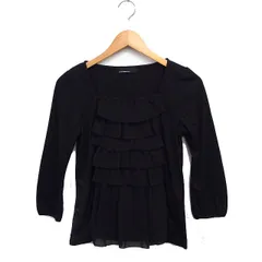 クリアインプレッション CLEAR IMPRESSION シフォン ティアード カットソー Tシャツ 7分袖 スクエアネック 無地 2 ブラック 黒 /FT12