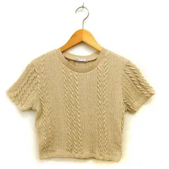 ザラ ZARA ショート丈 ニット セーター ケーブル編み リブ クルーネック 半袖 M ベージュ /NT14