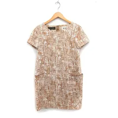 ロペ ROPE 柄 ワンピース 半袖 ひざ丈 ツイード調 38 キャメル 茶 /FT31