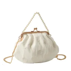 がま口 バッグ ショルダー バック 和装バッグ ハンドバッグ パール チェーン付 パーティーバッグ ポーチ レディース 浴衣 振袖 卒業式 成人式 着物 結婚式 肩掛け チェーンバッグ ガマ口 おしゃれ 可愛い かわいい (ホワイト) [ホワイト]