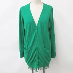 トラッゾドンナ Torrazzo Donna ニット カーディガン ロング 長袖 Vネック 釦開き チュール フリル 緑 グリーン 