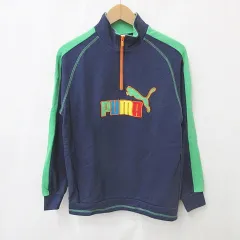 プーマ PUMA トレーナー 長袖 ハーフジップ ロゴ ライン 紺 緑 ネイビー グリーン 160
