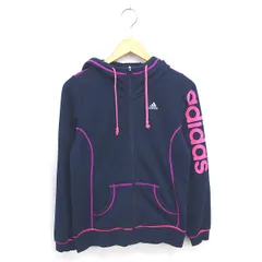 アディダス adidas 国内正規品 パーカー ジップアップ ロゴプリント 長袖 M ネイビー パープル 紺 紫 /TT
