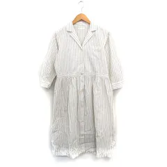 レトロガール RETRO GIRL シャツ ワンピース ロング 長袖 胸ポケット コットン ストライプ M アイボリー 白 /KT15