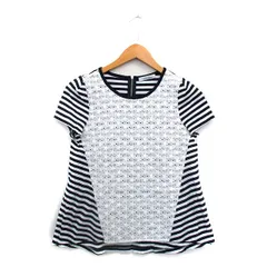 sortie mieux カットソー Tシャツ 半袖 レース コットン ボーダー 1 ネイビー 紺 /KT29