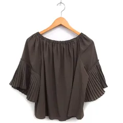 エニィスィス エニシス anySiS プリーツスリーブ クロップド ブラウス ワイド ギャザー 無地 七分袖 2 カーキ /NT28