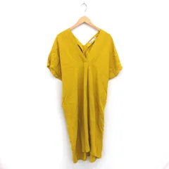 ザラ ZARA ワンピース ロング Vネック ゆったり プルオーバー リネン混 半袖 XS からし色 マスタード /TT