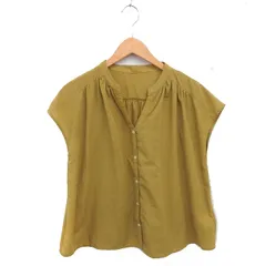 ページボーイ PAGE BOY シャツ ブラウス ノーカラー 無地 シンプル ノースリーブ F からし色 マスタード /TT