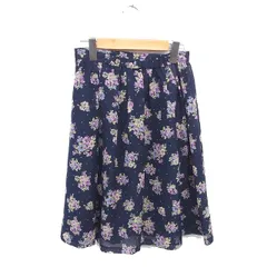 エニィスィス エニシス anySiS フレア スカート 花柄 ひざ丈 薄手 サイドジップ 2 ネイビー パープル 紺 紫 /TT