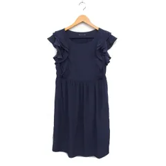 シップスリトルブラック ships little black ラッフル ワンピース ロング丈 ノースリーブ ギャザー 無地 ネイビー 紺 /FT30