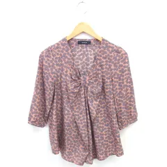 ミスティック mystic ブラウス カットソー 花柄 タック Ｖネック 七分袖 オレンジ グレー /TT