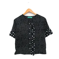 ルールビス RULE bis シャツ ブラウス 五分袖 フリル ドット S ブラック 黒 /KT11