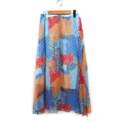 アズノウアズ as know as a.no.ne.ne. マルチ柄 プリント プリーツスカート ロング ※ ライトブルー /FT9