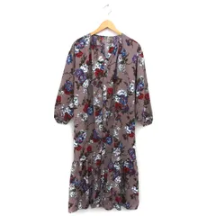 アズノウアズ ピンキー AS KNOW AS PINKY シャツワンピース マーメイド マキシ丈 花柄 ゆったり ドロップショルダー 長袖 茶 ブラウン /NT4