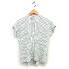 ホワイト WHITE ストライプ シャツ ブラウス バンドカラー 透け感 比翼仕立て 半袖 38 オフホワイト /NT25