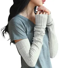 [MKY factory] 天然ウールとレーヨンのやさしい ロングアームウォーマー レディース 暖かい 防寒 秋冬 温活 オールシーズン （ライトグレー）