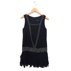 グレースコンチネンタル GRACE CONTINENTAL シルク フレア ワンピース ミニ ビーズ装飾 ノースリーブ バックジップ 36 黒 ブラック /NT8