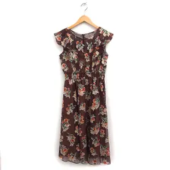 ジルバイジルスチュアート JILL by JILLSTUART 花柄 フレア ワンピース ロング丈 ノースリーブ フリル FR ブラウン 茶 /FT6