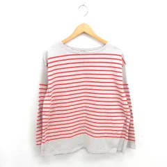 ミスティック mystic カットソー Tシャツ ボートネック ボーダー サイドスリット 長袖 F ライトベージュ オレンジ 薄茶 /TT