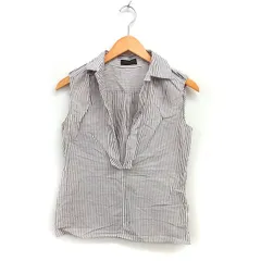 トゥモローランドコレクション TOMORROWLAND collection スキッパーカラー ストライプ シャツ ブラウス 透け感 ノースリーブ 38 茶 ブラウン /NT13