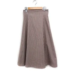 エフデ ef-de チェック フレアスカート ロング丈 7 ベージュ /FT4