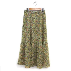 グリーンレーベルリラクシング ユナイテッドアローズ green label relaxing フレア スカート マキシ ゆったり ギャザー プリント 38 イエローグリーン /NT5