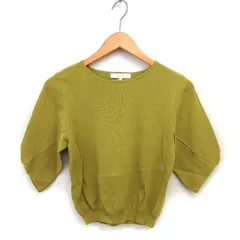 グローブ grove ボートネック クロップド ニット セーター リブ ハイゲージ クロス 五分袖 S イエローグリーン /NT1