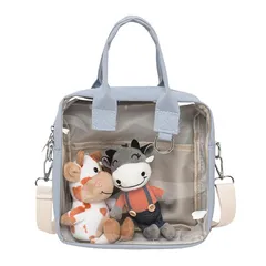 【新品】 [Ametilo] いたばっく 痛バ ショルダー 3WAY 【推し活バッグ】 斜めがけ 小さめ 透明窓 クリア ぬいぐるみ ぬい活 ぬいポーチ 軽量 ビニール くすみカラー レディース 推し活グッズ (ブルー) 1