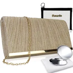 【新品】 [Reussite] パーティーバッグ 結婚式 大きめ 3way キラキラ プリーツ レディース クラッチバッグ ハンドバッグ ショルダーバッグ 披露宴 お呼ばれ/Star noel (ゴールド) 0