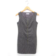 オフオン ofuon ワンピース ひざ丈 千鳥格子 フロントジップ ノースリーブ 38 グレー ブラック 黒 /TT