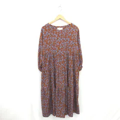 ロペピクニック ROPE Picnic ワンピース 花柄 フレア ロング ボートネック 薄手 プルオーバー 長袖 38 ブラウン ブルー 茶 青 /TT