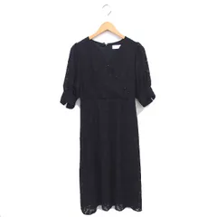 インデックス INDEX ワンピース レース ロング フレア Vネック 袖透け感 半袖 M 黒 ブラック /TT