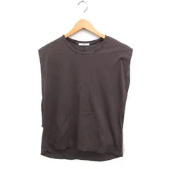 オペークドットクリップ OPAQUE.CLIP カットソー 丸首 フレンチスリーブ 無地 タック コットン 綿 L ブラウン 茶 /FT38