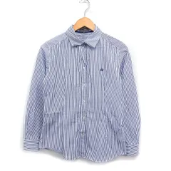 フィールドドリーム field/dream ストライプ シャツ ブラウス 長袖 ロゴ刺繍 コットン 綿 L ブルー 青 /FT29