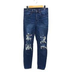 アメリカンイーグル AMERICAN EAGLE クラッシュ デニム ジーンズ ストレッチ スリム パンツ 6 ネイビー 紺 /FT20