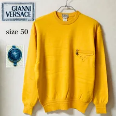 ■極美品■80's後半〜90'sヴェルサーチ本人期■GIANNI VERSACE ジャンニヴェルサーチ　メデューサ装飾　ニットセーター　クルーネック　size50(XL相当)  イタリア製　イエロー　メンズ　ラグジュアリー　高級　ハイブランドのサムネイル