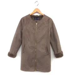 アーバンリサーチ サニーレーベル URBAN RESEARCH Sonny Label フェイクムートン ノーカラー コート ミドル ジップアップ フェイクファー 36 茶 ブラウン /NT10