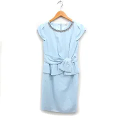 ジャスグリッティー JUSGLITTY タグ付き パーティードレス ペプラムワンピース ひざ丈 ペタルスリーブ ビジュー 0 ライトブルー /FT18