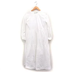 ナノユニバース nano universe ティアード ワンピース 長袖 ロング リボン 無地 コットン 綿 36 ホワイト 白 /FT19