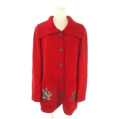 イタリヤ 伊太利屋 GK ニットカーディガン 11 赤 レッド 襟付き 長袖 プリント レオパード ヒョウ柄 /AO8 ■GY99