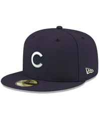 ニューエラ メンズ アクセサリー 帽子 ロゴ New Era Mens Navy Chicago Cubs Logo White 59FIFTY Fitted Hat Navy ネイビー