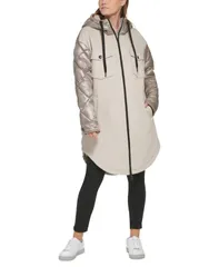 【送料無料】 カルバンクライン レディース ジャケット・ブルゾン アウター Petite Quilted Hooded ZipUp Long Jacket Khakiのサムネイル