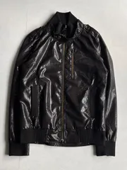 "JOYRICH"ジョイリッチ　パイソンデザインジャケット　ブラック　ダブルジップ　00s archive ストリート　モード　パイソン柄　ヘビ柄　サイズMのサムネイル