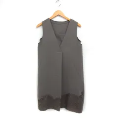 コムサデモード COMME CA DU MODE 裾レース ワンピース ノースリーブ ひざ丈 Vネック インナー付き 9 オリーブ /FT3