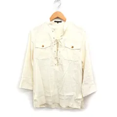 セオリー Theory レースアップ シャツ ブラウス 7分袖 無地 リネン 麻 2 アイボリー 白 /FT18