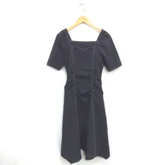 ラグナムーン LagunaMoon ワンピース ロング スクエアネック フレア プルオーバー 半袖 S チャコールグレー /TT