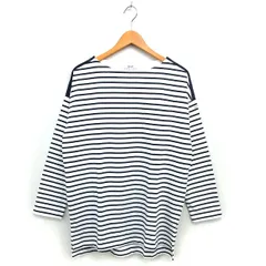 エーグル AIGLE ストライプ バスク Tシャツ カットソー ボーダー オーバーサイズ スリット コットン 綿 長袖 L 紺 ネイビー /NT24